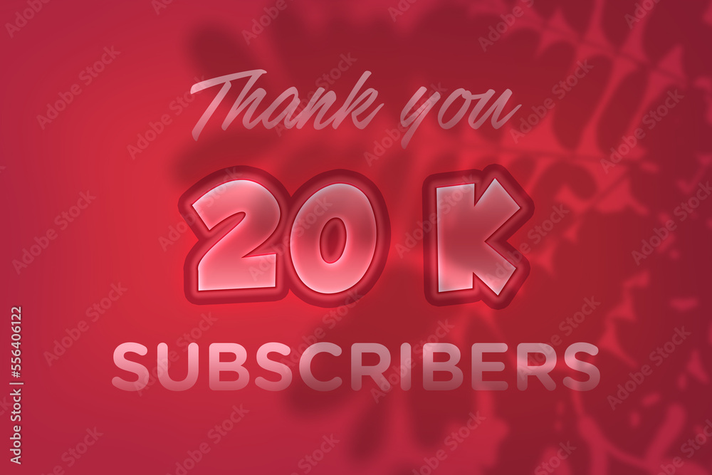 20 K subscribers celebration greeting banner with Red Embossed Design