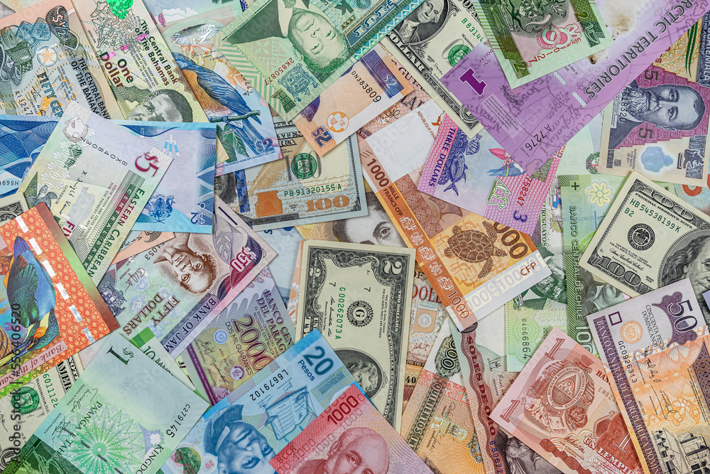 different South central and north American money background different South central and north American money background