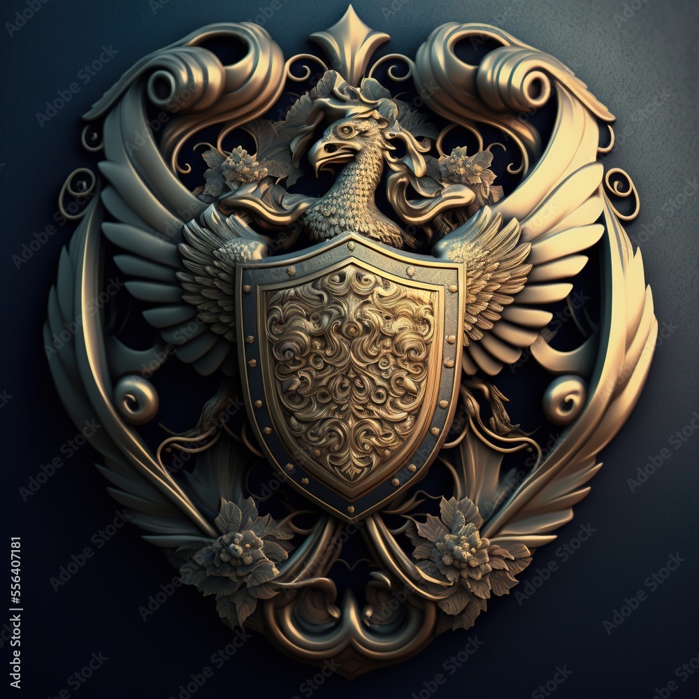 a gold shield with a bird on top of it Stock Illustration | Adobe Stock
