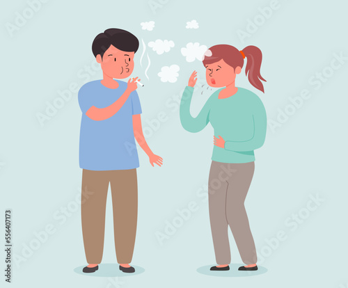 a girl disturbed by cigarette smoke