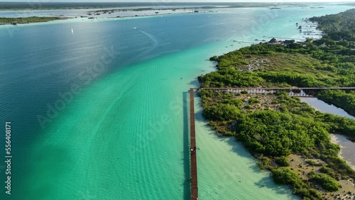 Wallpaper Mural Aerial view of the Area natural protegida Parque Laguna de Bacalar, in sunny Mexico - reverse, tilt, drone shot Torontodigital.ca
