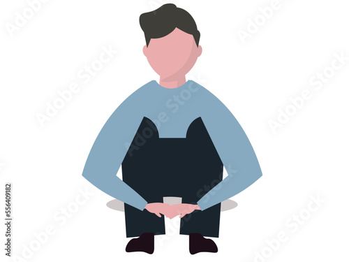 体育座りをする男性。落ち込む、鬱。ベクターイラスト