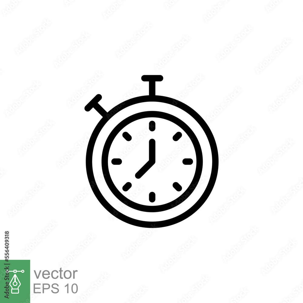 Stopwatch icon. Simple outline style. Countdown, timer, stop watch, quick clock, chronometer, time concept. Thin line vector illustration isolated on white background. EPS 10. Stopwatch icon. Simple outline style. Countdown, timer, stop watch, quick clock, chronometer, time concept. Thin line vector illustration isolated on white background. EPS 10.