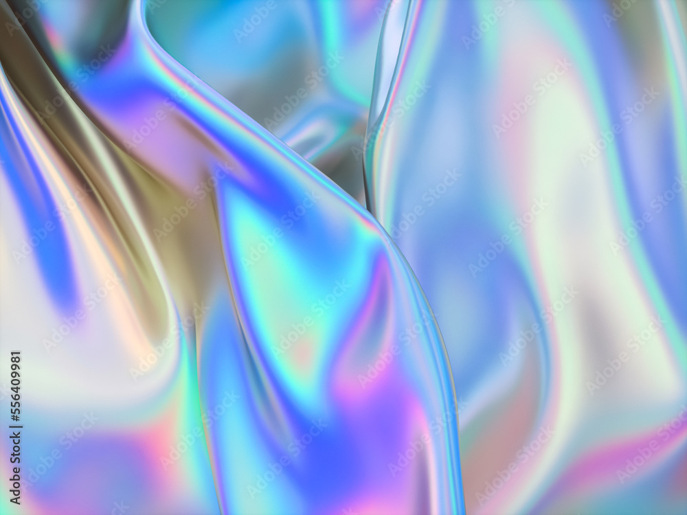 Fototapeta premium Beauty fashion smooth elegant holographic glossy cloth. Abstract 3d art background.