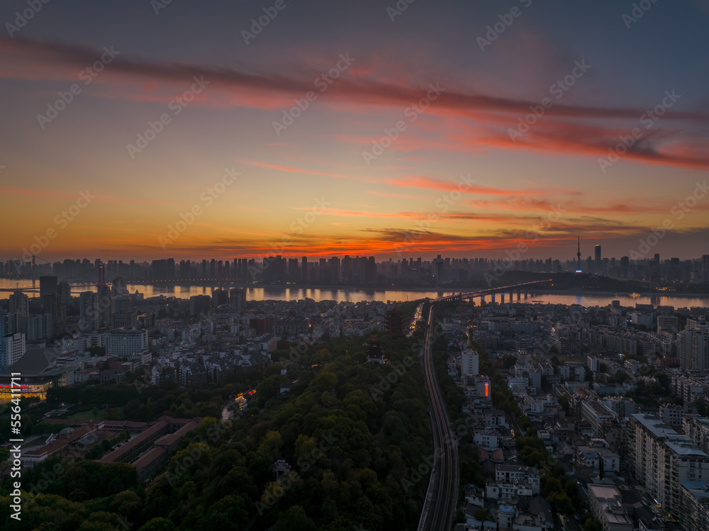 Fototapeta premium Summer evening and night scenery of Yellow Crane Tower Park in Wuhan