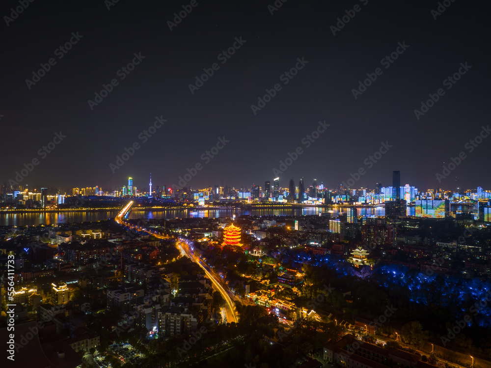 Fototapeta premium Summer evening and night scenery of Yellow Crane Tower Park in Wuhan