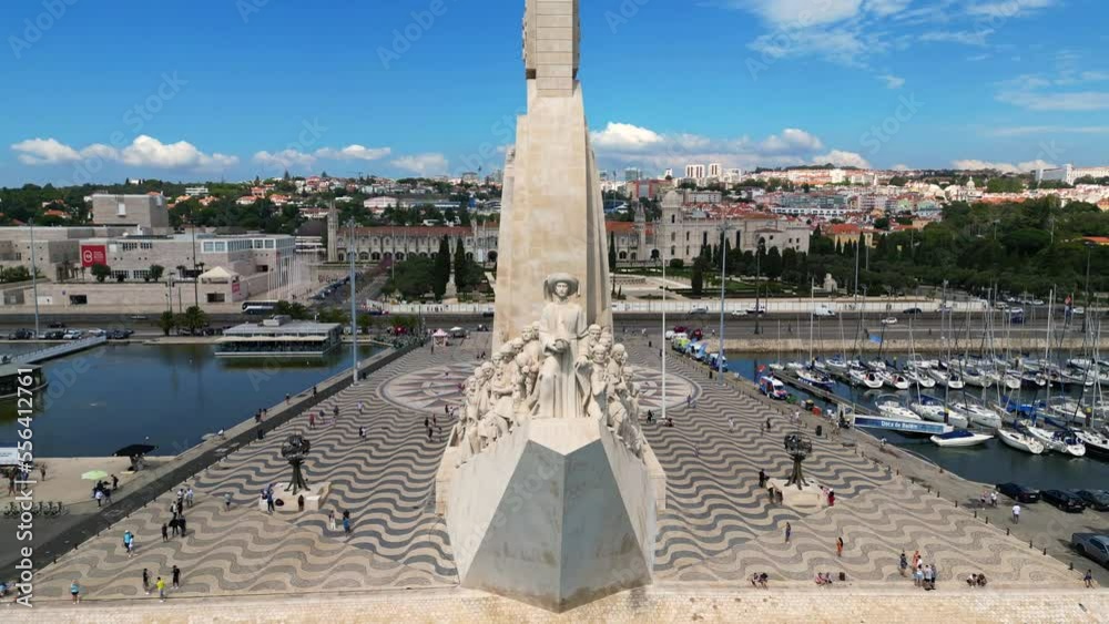 Padrão dos Descobrimentos monument of the discoveries Lisbon Portugal 4k aerial video
