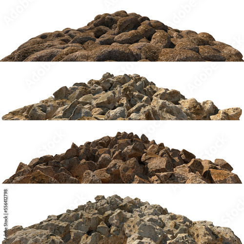 Pile heaps of stones Isolate on white background 3d illustration