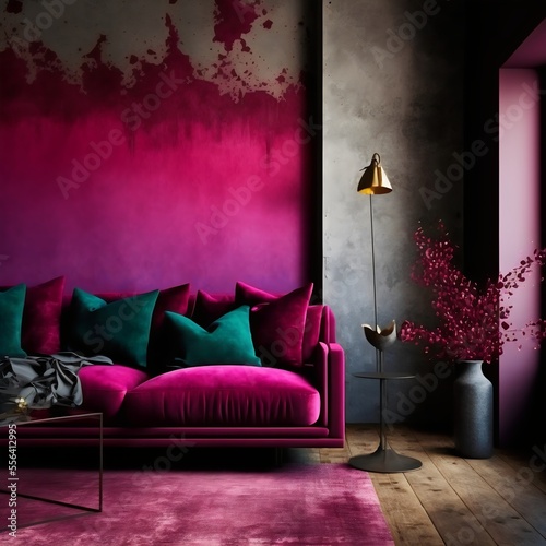 Living room in viva magenta dark accents created with AI