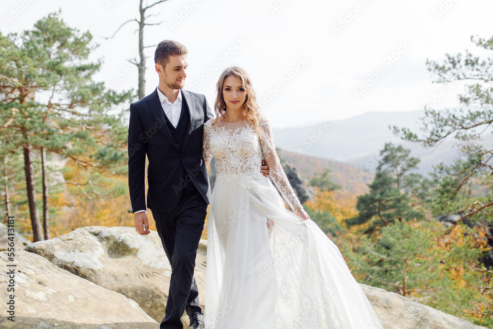 Young wedding couple enjoying romantic moments