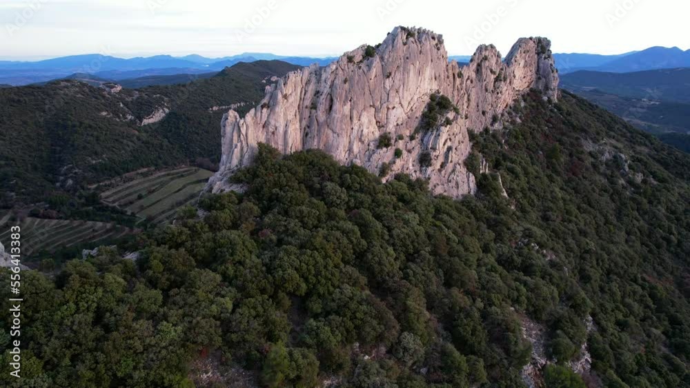 Aerial view of les Dentelles de Montmirail in front of the Mont Ventoux in the french alps Aerial view of les Dentelles de Montmirail in front of the Mont Ventoux in the french alps