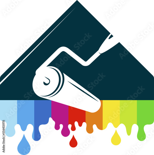 Paint roller and house silhouette. Drops of colored paint flow down. Symbol for paint work and painter