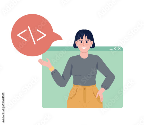 Digital female specialist flat concept vector illustration. Work advice. Editable 2D cartoon character on white for web design. Programmer creative idea for website, mobile, presentation