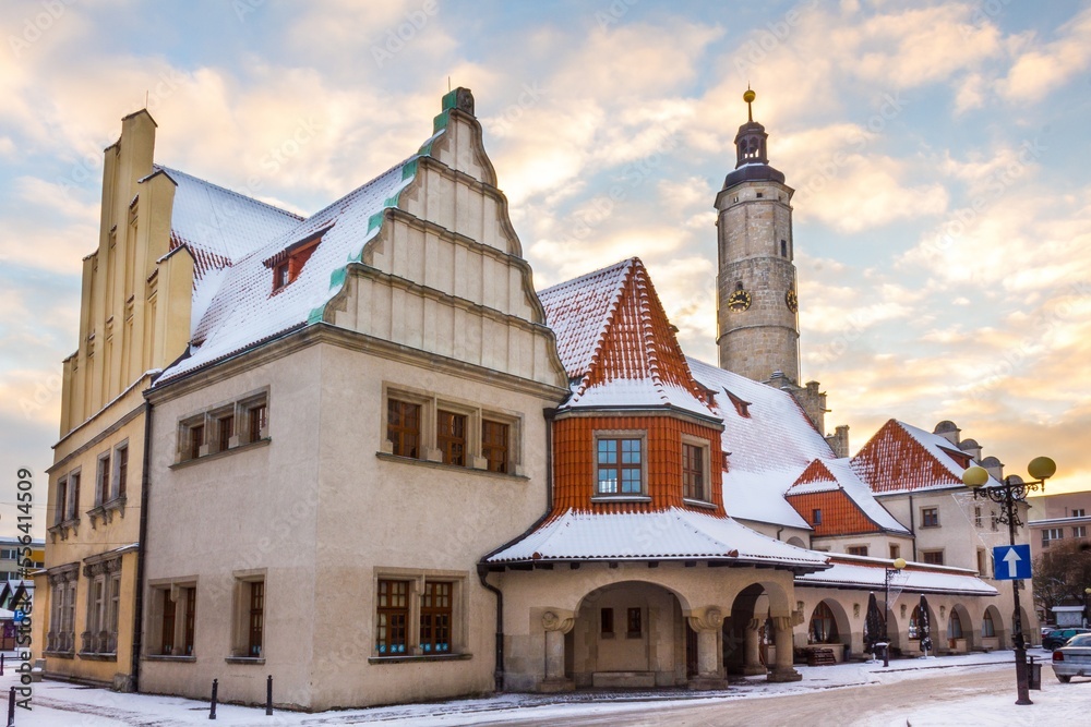 Historic buildings in Lwowek Slaski, Poland