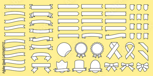 リボン、見出しタイトルのフレームセット。 白黒のバリエーションベクターイラストアイコン素材