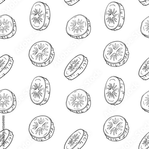 Vector cucumber pattern. Vegetable pattern. Detailed cucumbers drawing. Farm market product.