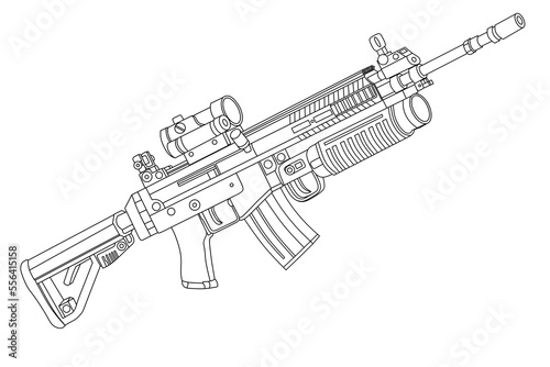long-barreled weapon line art vector 