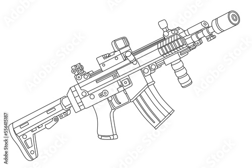 long-barreled weapon line art vector 