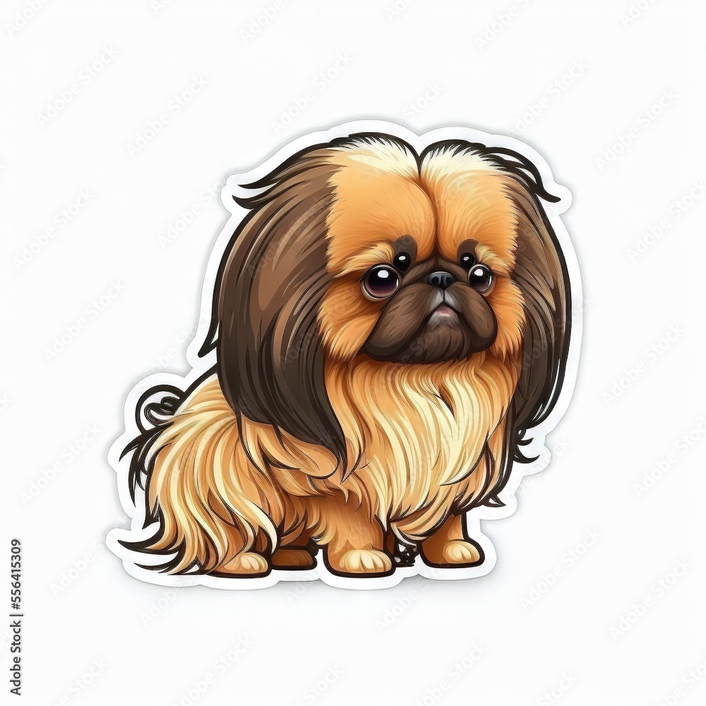 a brown and black dog with long hair sitting on a white background with ...