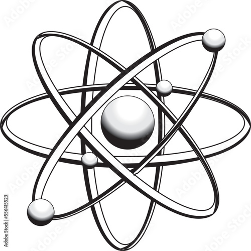 Atom, orbital electrons. Nuclear energy, scientific research, molecular chemistry, physics science concept. 3d vector icon. Cartoon minimal style.