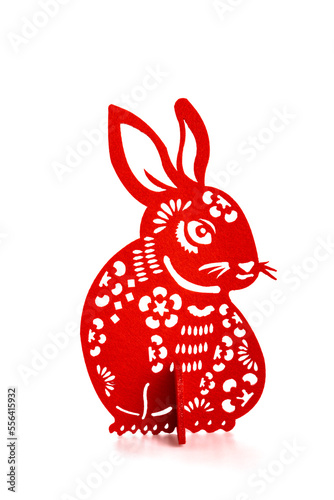 Canvas Print Chinese New Year of Rabbit mascot paper cut on white at vertical composition no