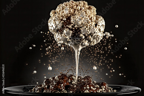 Schokolade Praline Surrealer Schokoladentraum Schokoladen Splash Extreme Schokoladenfotos Generative AI Digital Art Illusion Traumhafte Schokoladenvariation Hintergrund Cover Backdrop