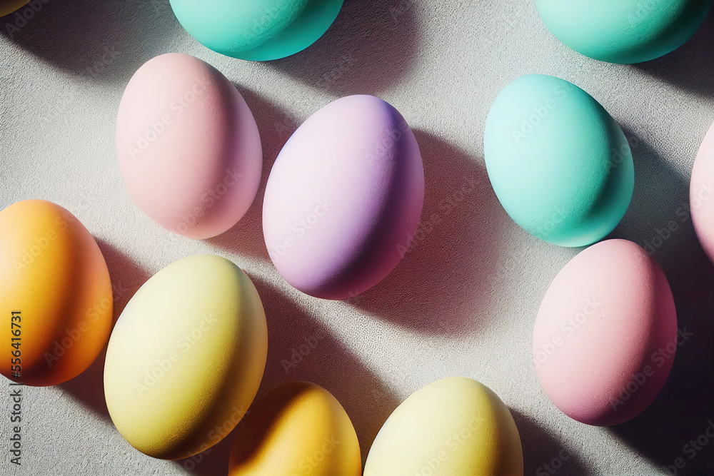 Top view of minimalist pastell easter eggs (Generative AI) Stock
