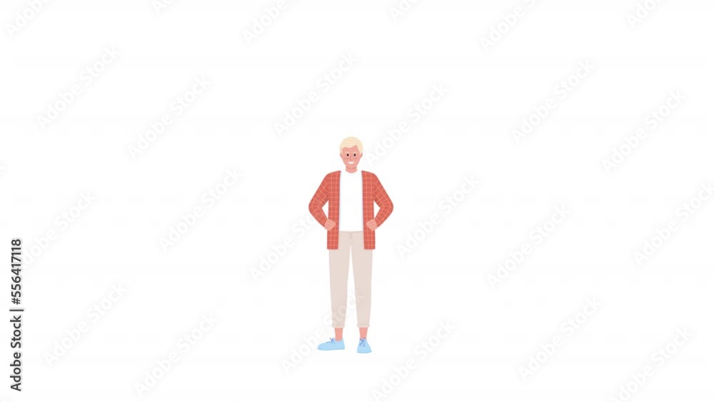 Animated saying hello character. Young man greeting in German. Full body flat person on white background with alpha channel transparency. Colorful cartoon style HD video footage for animation Animated saying hello character. Young man greeting in German. Full body flat person on white background with alpha channel transparency. Colorful cartoon style HD video footage for animation