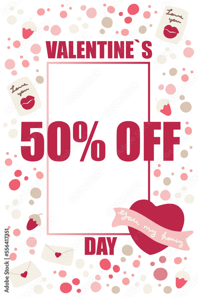 Special offer Valentines Day poster. Sale card with hand drawn illustration Special offer Valentines Day poster. Sale card with hand drawn illustration