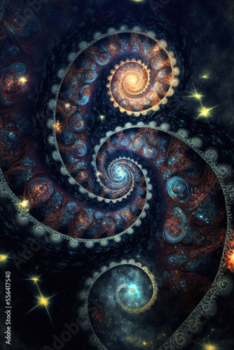 An abstract fractal spiral background in the universe Generative AI