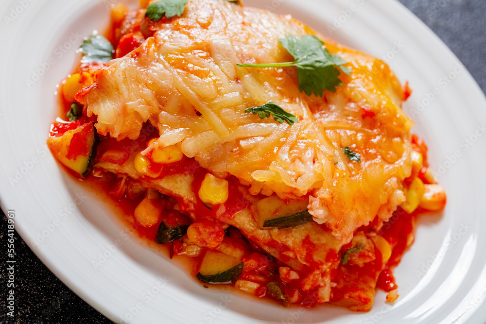 enchilada casserole with veggies, corn, pinto bean enchilada casserole with veggies, corn, pinto bean
