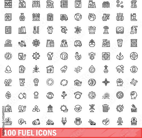 100 fuel icons set. Outline illustration of 100 fuel icons vector set isolated on white background