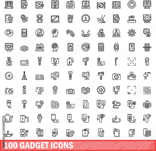 100 gadget icons set. Outline illustration of 100 gadget icons vector set isolated on white background