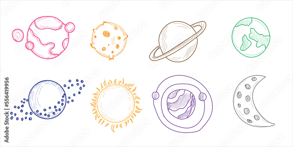 Solar system planets. Mercury, Venus, Earth, Mars, Jupiter, Saturn ...