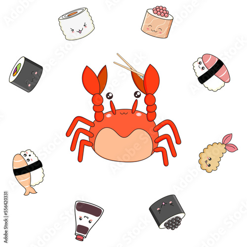 cute crab surrounded by sushi