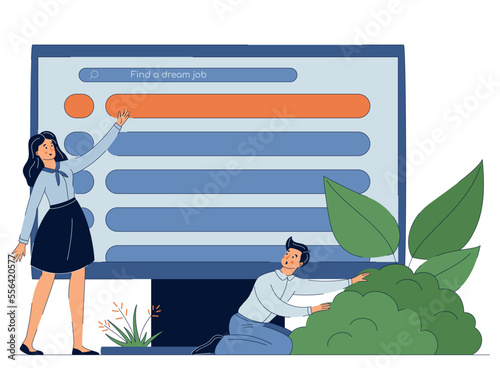 hr manager shows worker on computer where to find a job