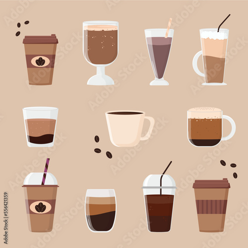 Set Coffee elements, Coffee cups for taking coffee with you