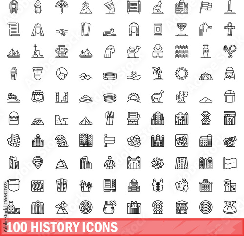 100 history icons set. Outline illustration of 100 history icons vector set isolated on white background