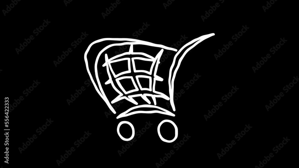 shopping cart with sign. White Highlight Elements. Doodle loop