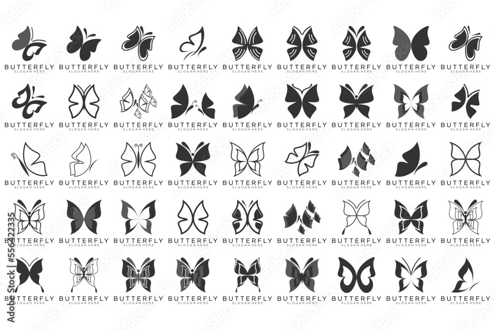 Fototapeta premium butterfly logo, Set of butterfly silhouettes isolated on white background, such as idea of logo