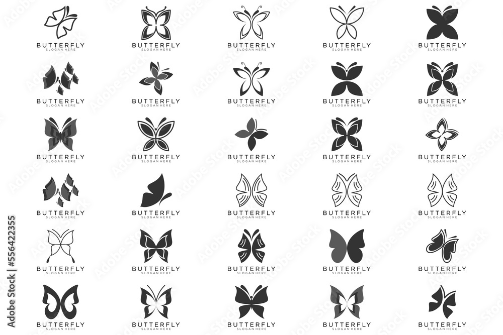 butterfly logo, Set of butterfly silhouettes isolated on white background, such as idea of logo butterfly logo, Set of butterfly silhouettes isolated on white background, such as idea of logo