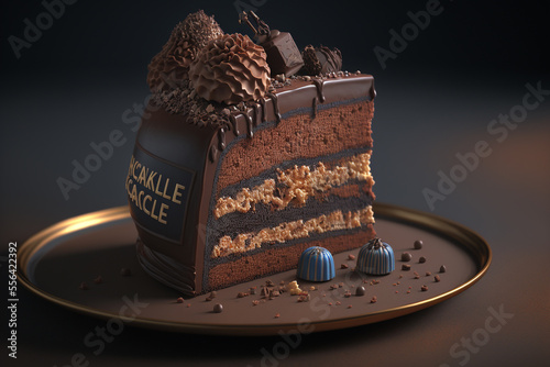 Delicious chocolate cake, chocolate cake on a dark brown background