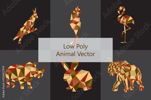 Low poly animals with selective limited colour on dark background