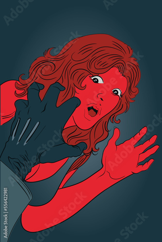 Young woman screaming and terrified as man is spreading his hand to abuse her
