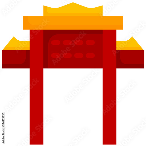 Chinese arch flat icon. Asian gate architecture. Chinese entrance arch.