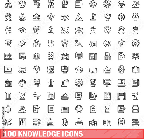 100 knowledge icons set. Outline illustration of 100 knowledge icons vector set isolated on white background