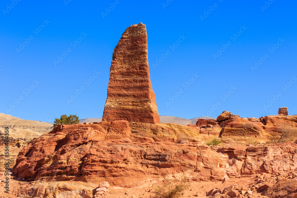 Petra, Jordan Stone obelisk for Nabataean gods near the High Place of Sacrifice in famous historical and archaeological city