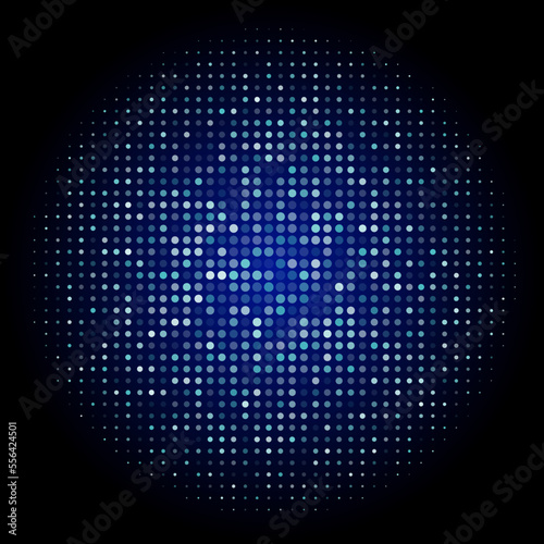 A halftone circle. Pop art template. Abstract blue halftone background. Vector gradation of point textures.