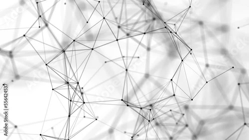 Abstract white background with moving lines and dots. The concept of big data, technology and science. Connecting to the World Wide Web. Animation in 4K format