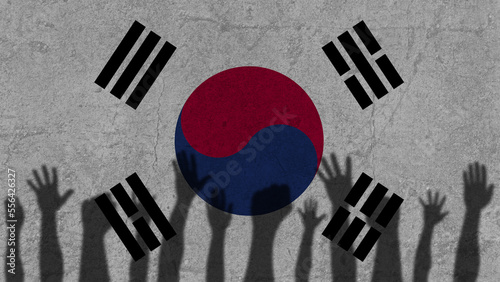 Protesters hands shadow on South Korea flag, political news banner, against the decision concept